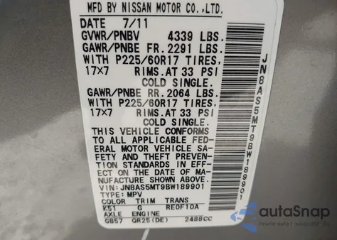 2011 Nissan Rogue Sv из США, поврежденный, VIN JN8AS5MT9BW189901